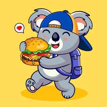 Cute Koala Eating Burger Vector Illustration Kawaii Animal Stock Illustration