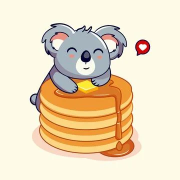Cute Koala Eating Pancakes Vector Illustration Stock Illustration
