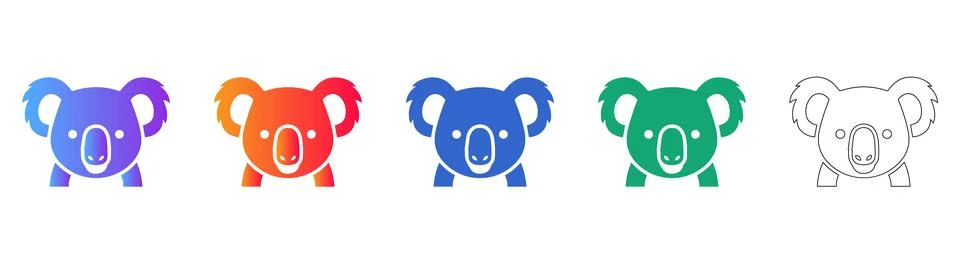 Cute Koala Face Icon Set Stock Illustration