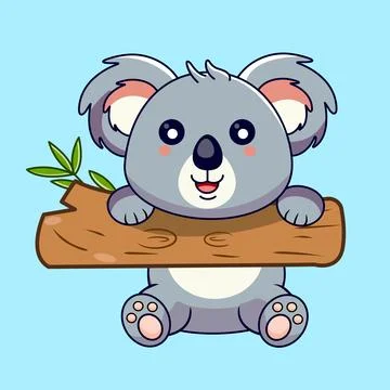 Cute Koala Hanging on Tree Branch Stock Illustration