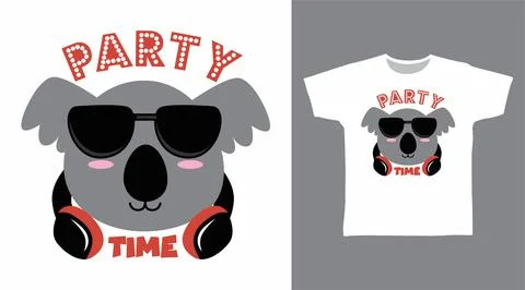 Cute koala with headphone design vector illustration ready for print on t-shi Stock Illustration