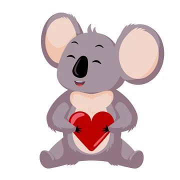 Cute koala hold heart isolated on white background. Cartoon character loving. Stock Illustration