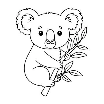 Cute koala holding eucalyptus branch in a tree Stock Illustration