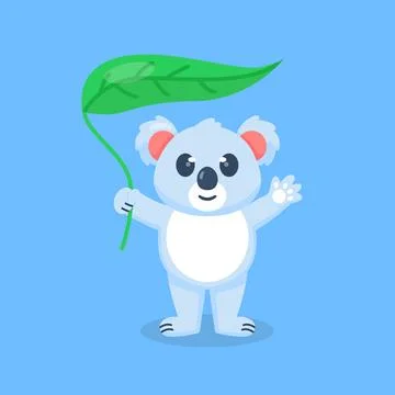 Cute Koala Holding Leaf Flat Vector Illustration 스톡 일러스트