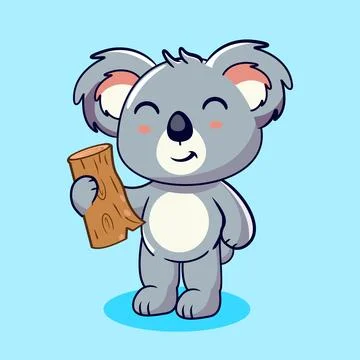 Cute Koala Holding a Log Vector Illustration Kawaii Design Stock Illustration