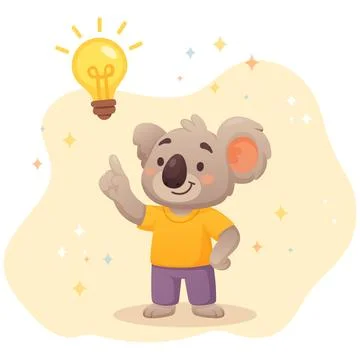 Cute koala with an idea with a light bulb above his head Stock Illustration