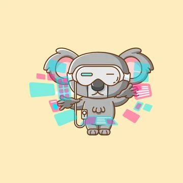 Cute koala interact virtual reality glasses vr kawaii chibi character mascot Stock Illustration