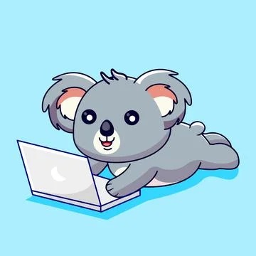 Cute Koala Lying Down and Using a Laptop Stock-Illustration