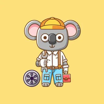 Cute koala mechanic with tool at workshop cartoon animal character mascot Stock Illustration
