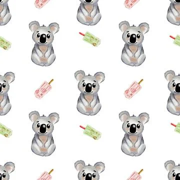 Cute koala pattern with popsicles for textile and wrapping design Stock Photos