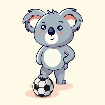 Cute Koala Playing Soccer Ball Vector Illustration Kawaii Animal Stock Illustration