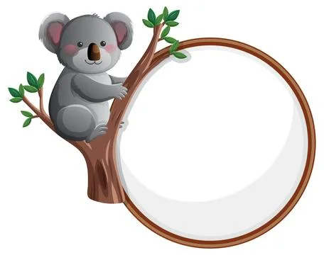 Cute Koala Sitting on Tree with Blank Circular Frame 스톡 일러스트