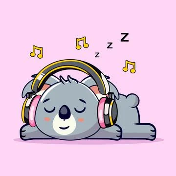 Cute Koala Sleeping with Headphones Vector Illustration Stock Illustration