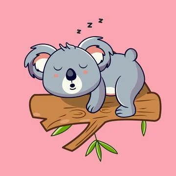 Cute Koala Sleeping in the Tree Branch Stock Illustration