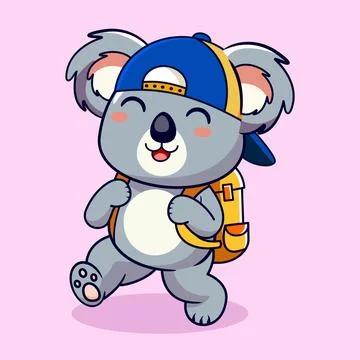 Cute Koala Student with Backpack Excited Going To School Cartoon Stock Illustration