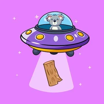 Cute Koala in UFO Abducting a Log Stock Illustration