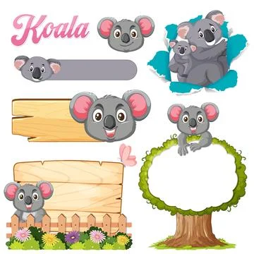 Cute Koala Vector Illustration Set Stock Illustration