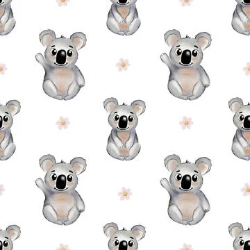 Cute koala watercolor pattern suitable for fabric, wrapping paper, and wall.. Stock Photos