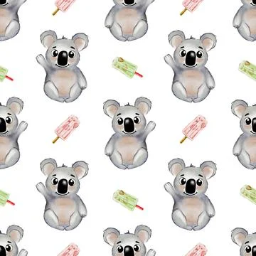 Cute koala watercolor pattern for textile and wrapping paper design Stock Photos