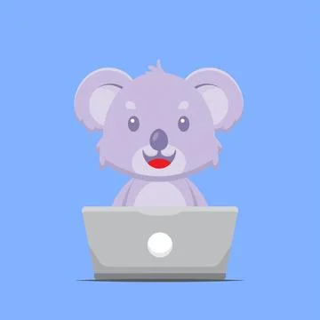 Cute Koala Working with Laptop Stock Illustration