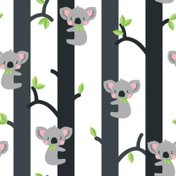 Cute koalas in trees seamless pattern Stock Illustration