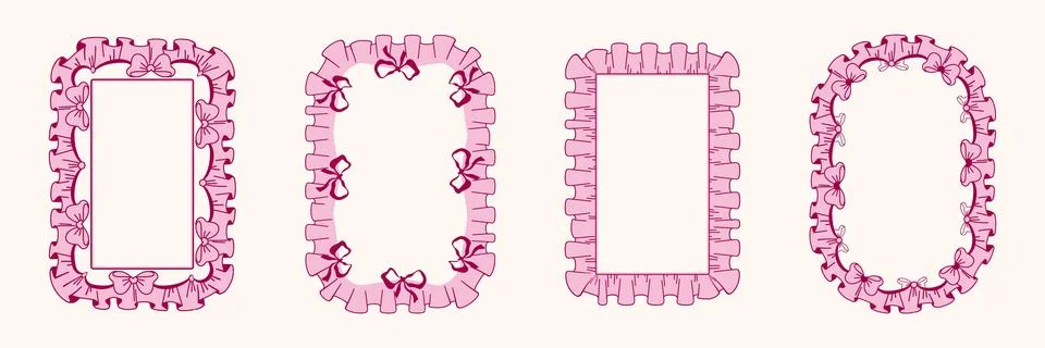 Cute lace frames with floral pattern, frills, bows Stock Illustration