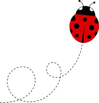 Cute ladybug cartoon icon. ladybug character. Cute Ladybird with dotted path Illustrazione stock