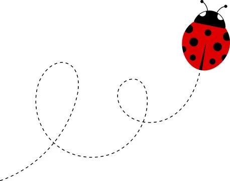 Cute ladybug cartoon icon. ladybug character. Cute Ladybird with dotted path イラスト素材