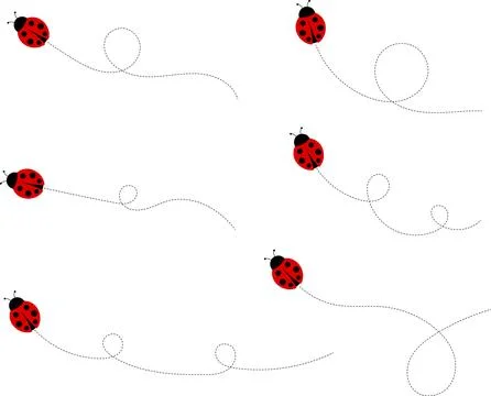 Cute ladybug cartoon icon. ladybug characters collection with dotted path Stock Illustration