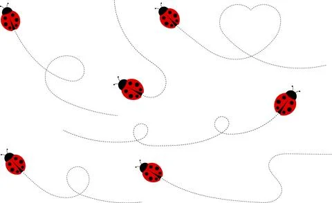Cute ladybug cartoon icon. ladybug characters collection with dotted path Stock Illustration