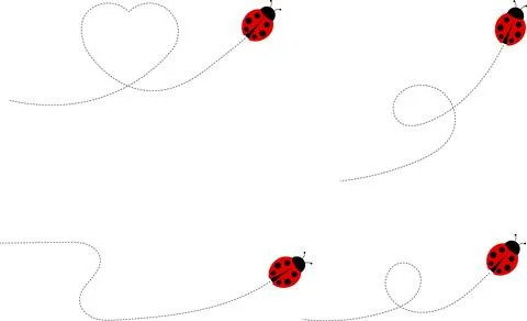 Cute ladybug cartoon icon. ladybug characters collection with dotted path Stock Illustration