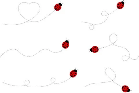 Cute ladybug cartoon icon. ladybug characters collection with dotted path Stock Illustration