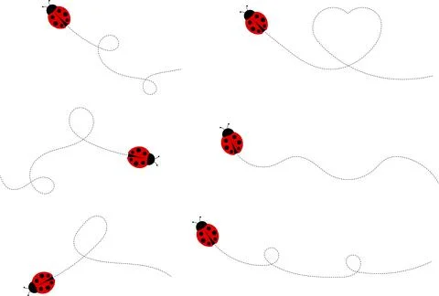 Cute ladybug cartoon icon. ladybug characters collection with dotted path Stock Illustration