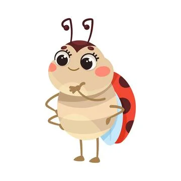 Cute Ladybug Character with Spotted Wings Standing and Thinking Vector Stock Illustration