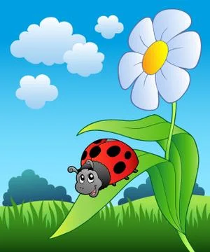 Cute ladybug with flower Illustrazione stock