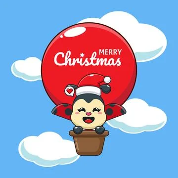 Cute ladybug fly with air balloon in Christmas day. Stock Illustration