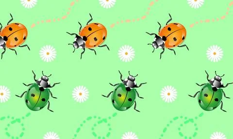Cute ladybug pattern with flowers Stock Illustration