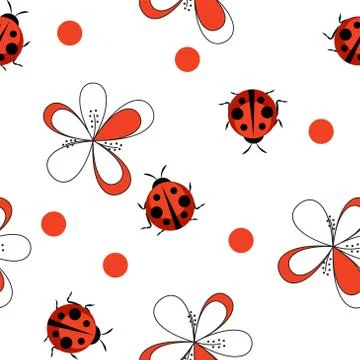 Cute Ladybug Seamless Pattern Background Vector Illustration Stock Illustration