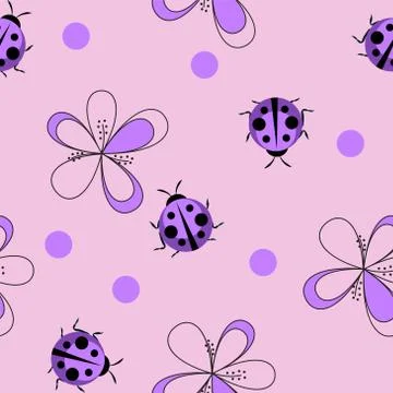 Cute Ladybug Seamless Pattern Background Vector Illustration Stock Illustration