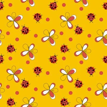 Cute Ladybug Seamless Pattern Background Vector Illustration Stock Illustration