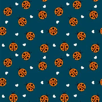 Cute Ladybug Seamless Pattern Background Vector Illustration Stock Illustration