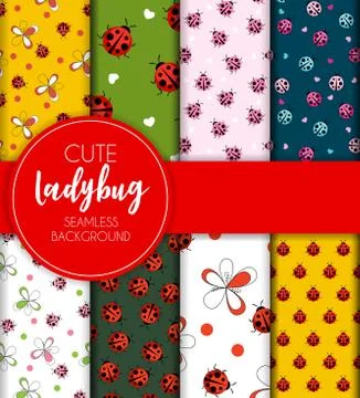 Cute Ladybug Seamless Pattern Background Vector Illustration Stock Illustration