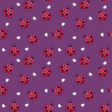 Cute Ladybug Seamless Pattern Background Vector Illustration Stock Illustration