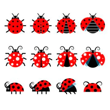 Cute ladybug vector icons. Cartoon-style bug icons Illustrazione stock