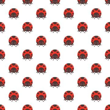 Cute ladybugs cartoon repeating pattern on white background 库存插图