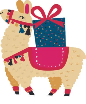Cute lama and giftbox. Alpaca animal. Vector illustration Stock Illustration