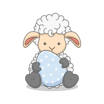 Cute Lamb Holding Easter Egg Stock Illustration