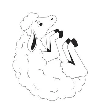 Cute lamb lying on side 2D line character Illustrazione stock