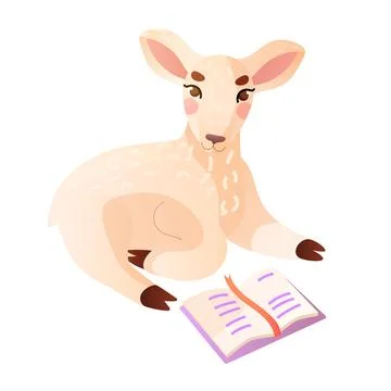 A cute lamb is reading a book. 스톡 일러스트