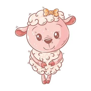 Cute lamb standing cartoon vector Stock Illustration